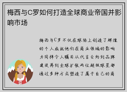 梅西与C罗如何打造全球商业帝国并影响市场 梅西与C罗如何打造全球商业帝国并影响市场