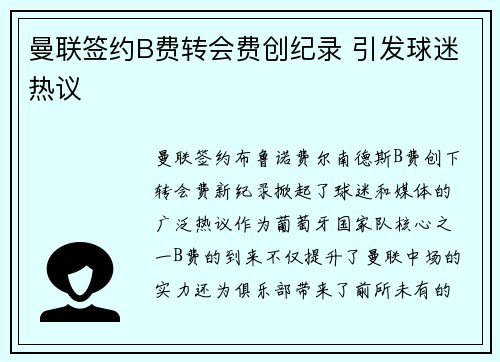 曼联签约B费转会费创纪录 引发球迷热议