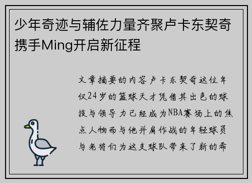 少年奇迹与辅佐力量齐聚卢卡东契奇携手Ming开启新征程